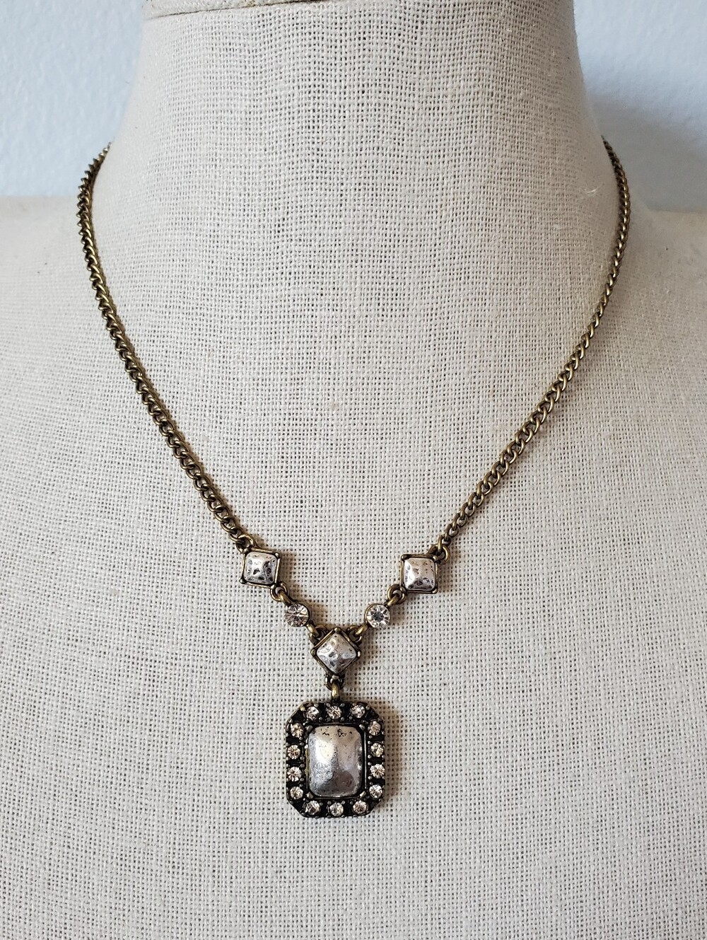 Nine West Vintage America Antiqued Brass Silver Y Necklace
